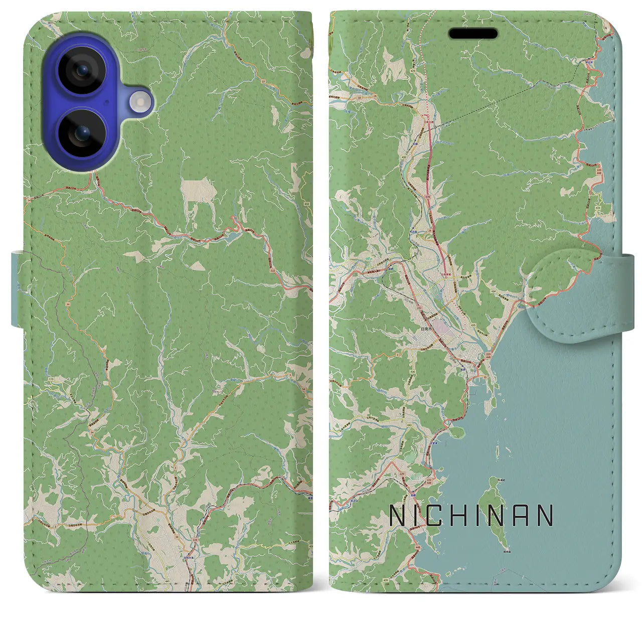 【日南（宮崎県）】地図柄iPhoneケース（手帳タイプ）ナチュラル・iPhone 16 Pro Max 用