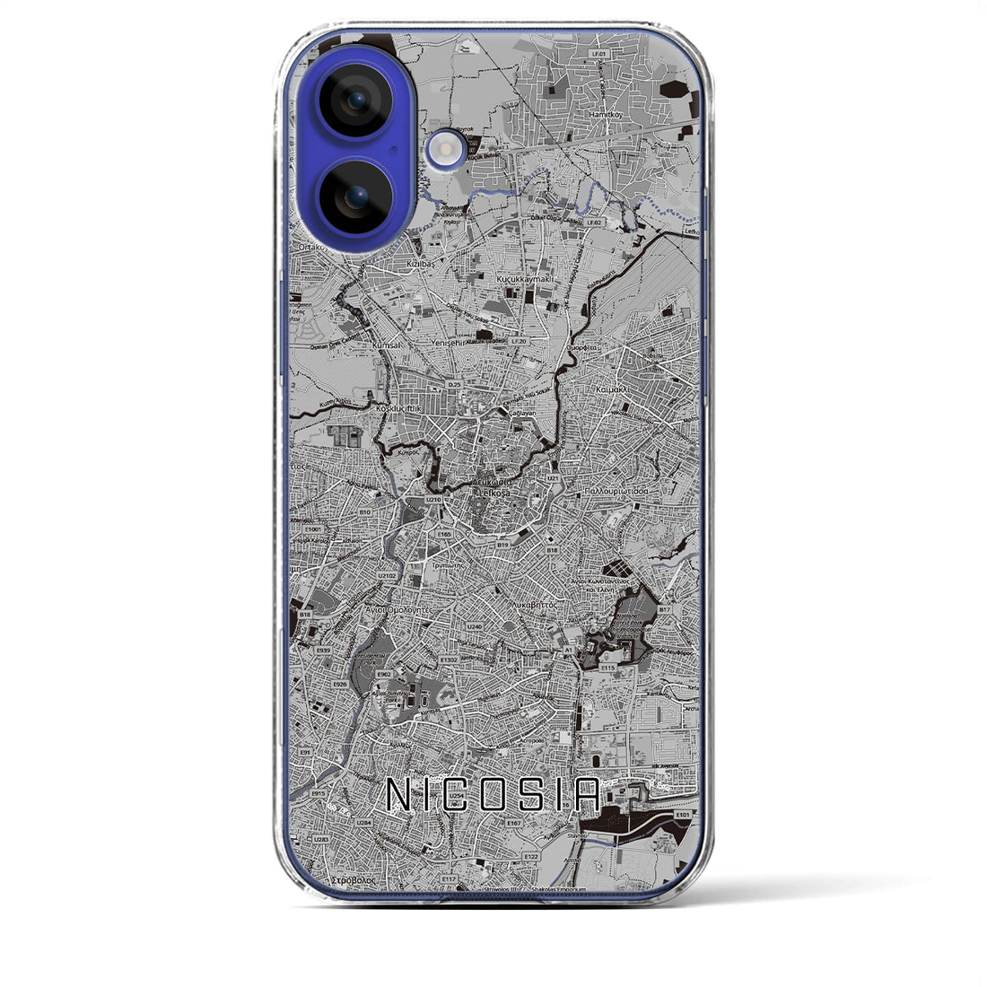 【ニコシア（キプロス）】地図柄iPhoneケース（クリアタイプ）モノトーン・iPhone 16 Pro Max 用