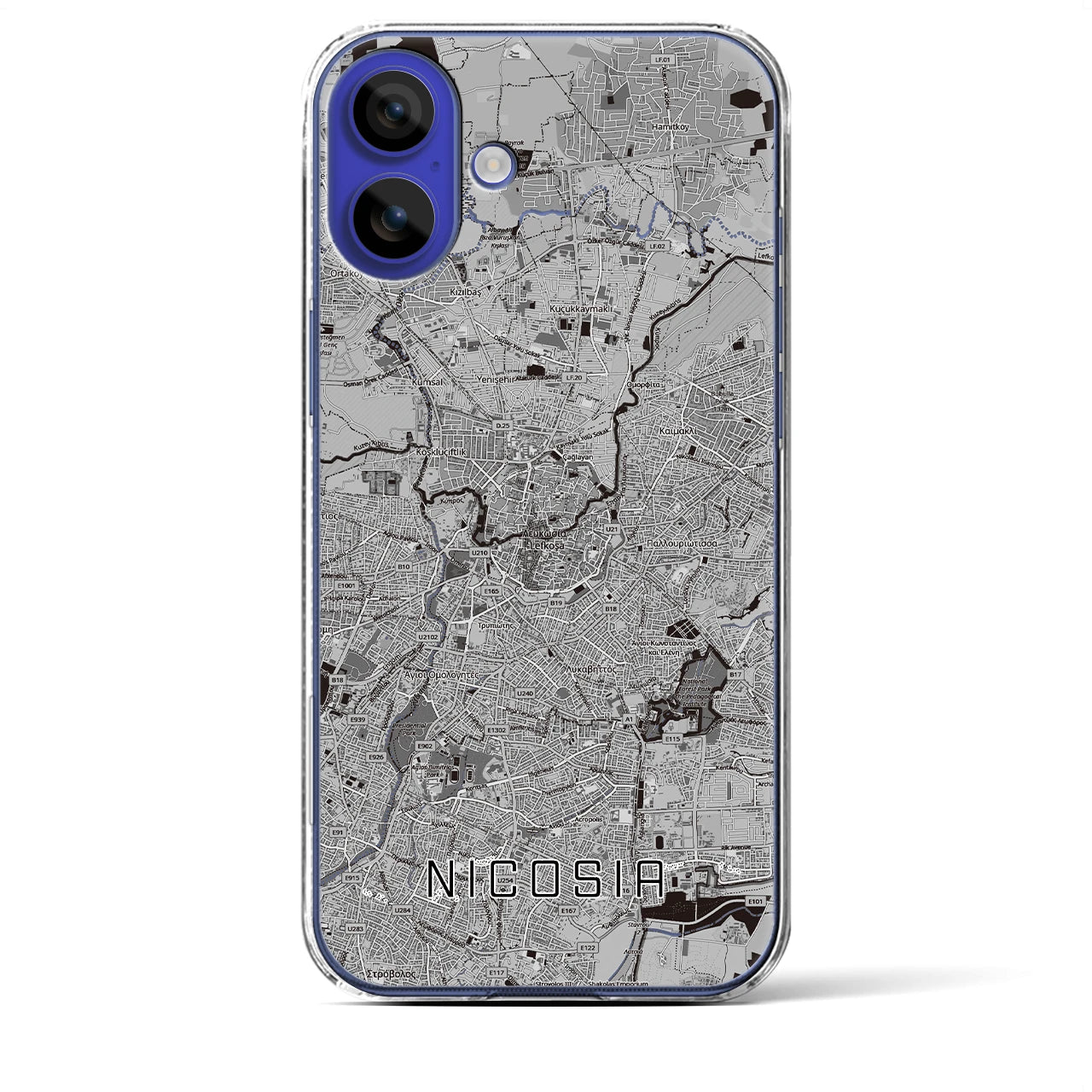 【ニコシア（キプロス）】地図柄iPhoneケース（クリアタイプ）モノトーン・iPhone 16 Pro Max 用