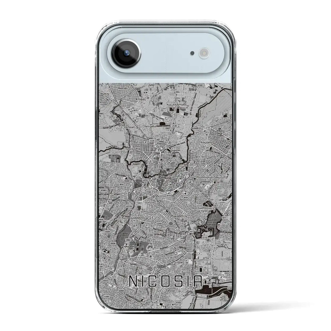 【ニコシア（キプロス）】地図柄iPhoneケース（クリアタイプ）モノトーン・iPhone 17 Pro Max 用
