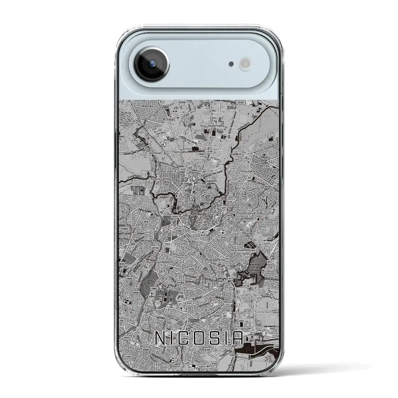 【ニコシア（キプロス）】地図柄iPhoneケース（クリアタイプ）モノトーン・iPhone 17 Pro Max 用