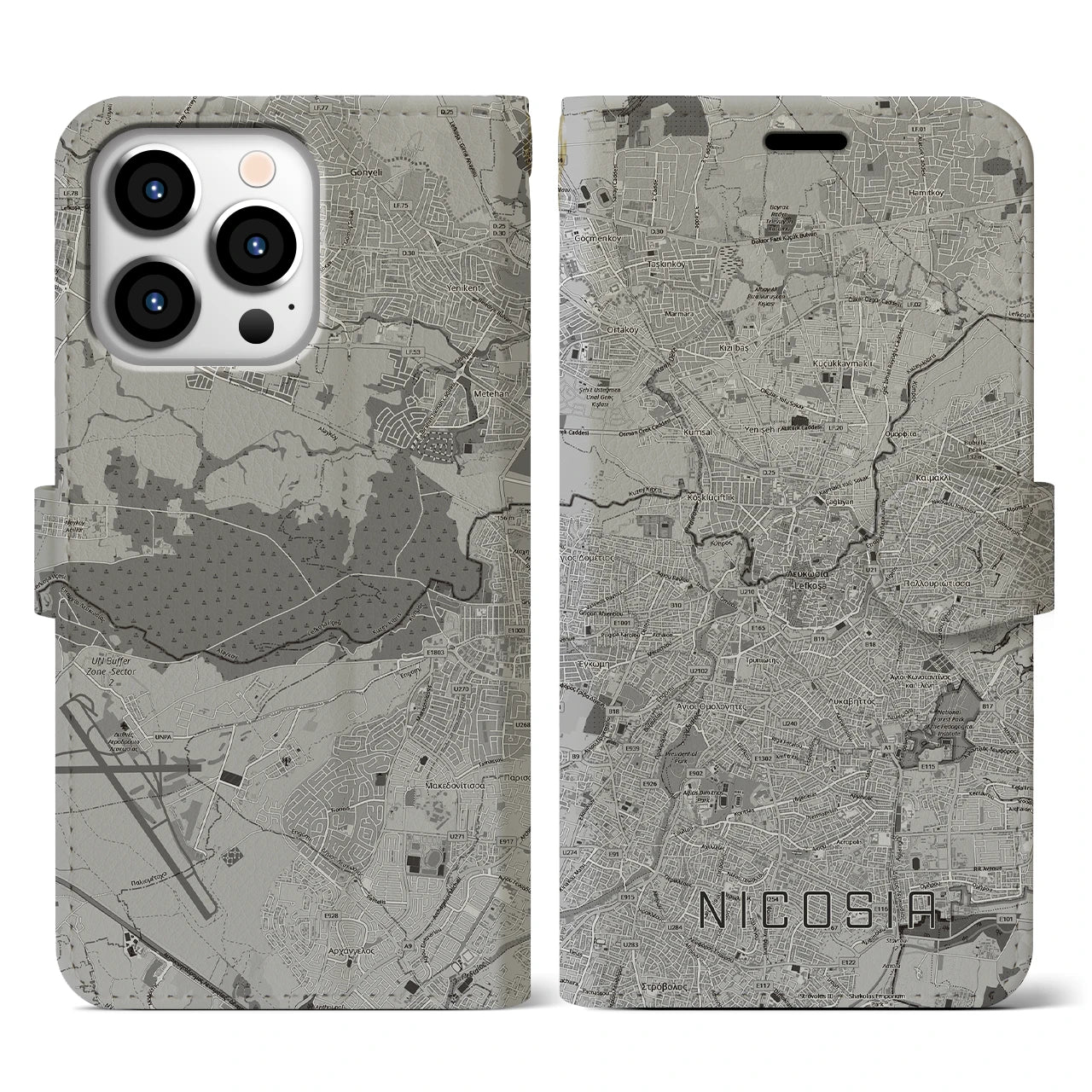 【ニコシア（キプロス）】地図柄iPhoneケース（手帳タイプ）