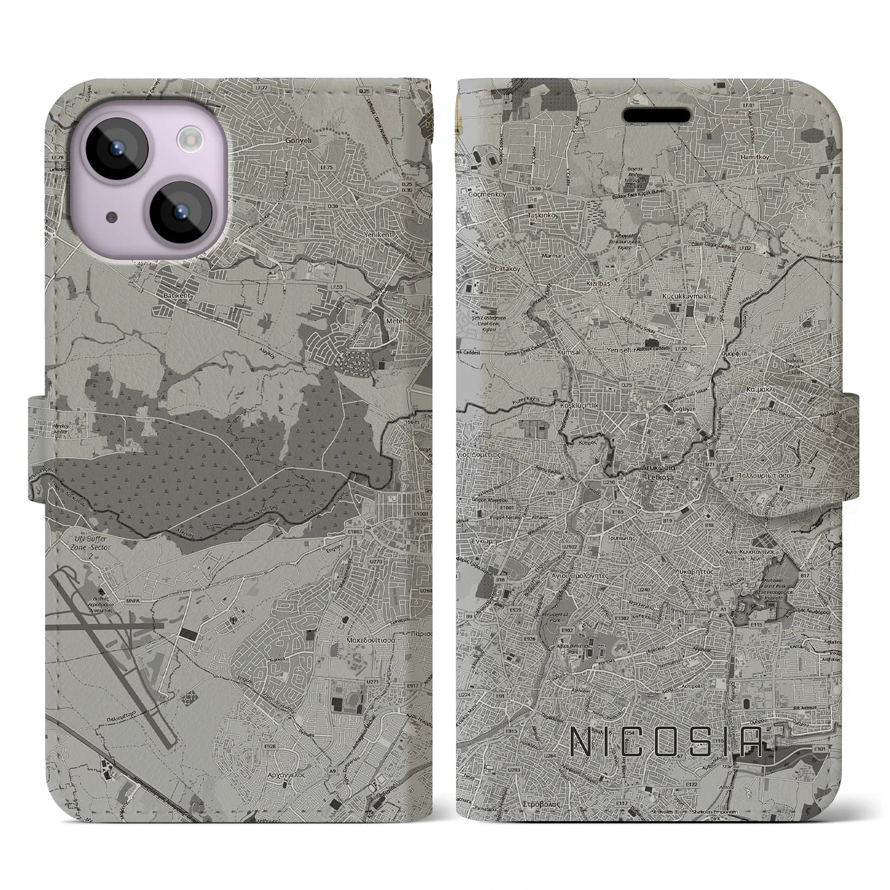 【ニコシア（キプロス）】地図柄iPhoneケース（手帳タイプ）