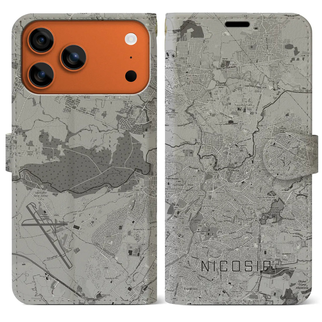 【ニコシア（キプロス）】地図柄iPhoneケース（手帳タイプ）