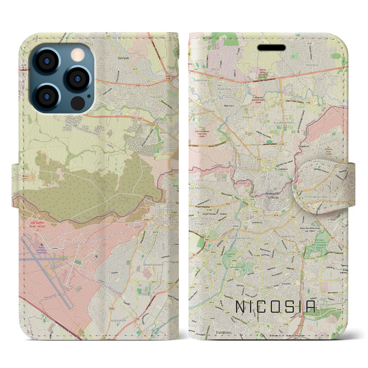 【ニコシア（キプロス）】地図柄iPhoneケース（手帳タイプ）