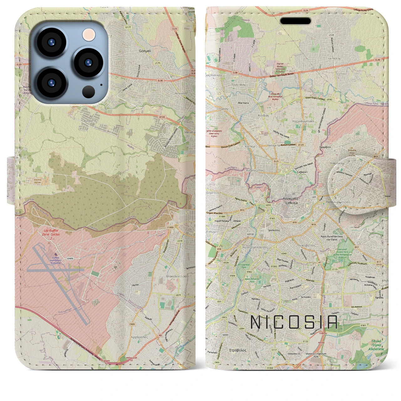 【ニコシア（キプロス）】地図柄iPhoneケース（手帳タイプ）