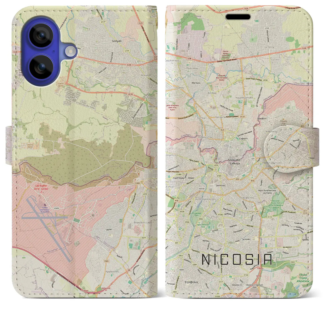 【ニコシア（キプロス）】地図柄iPhoneケース（手帳タイプ）モノトーン・iPhone 16 Pro Max 用