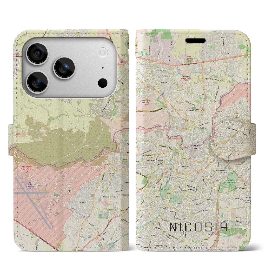 【ニコシア(キプロス)】地図柄iPhoneケース(手帳タイプ)ナチュラル・iPhone 17 Pro Max 用