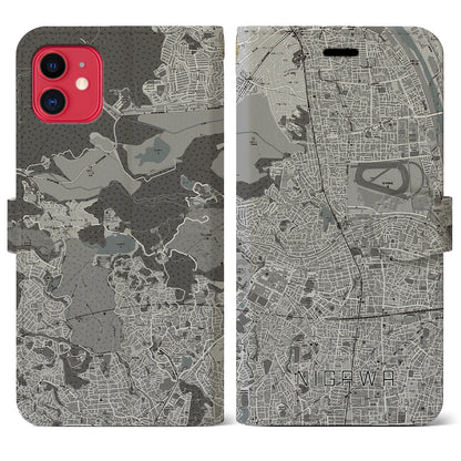 【仁川（兵庫県）】地図柄iPhoneケース（手帳タイプ）モノトーン・iPhone 11 用