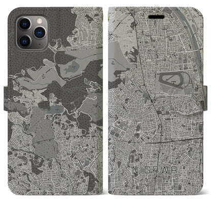 【仁川（兵庫県）】地図柄iPhoneケース（手帳タイプ）モノトーン・iPhone 11 Pro Max 用