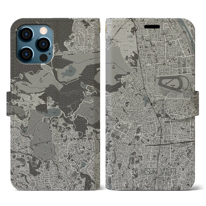 【仁川（兵庫県）】地図柄iPhoneケース（手帳タイプ）モノトーン・iPhone 12 / 12 Pro 用