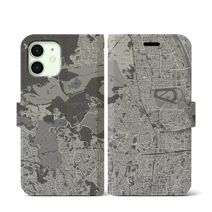 【仁川（兵庫県）】地図柄iPhoneケース（手帳タイプ）モノトーン・iPhone 12 mini 用