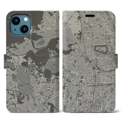 【仁川（兵庫県）】地図柄iPhoneケース（手帳タイプ）モノトーン・iPhone 13 用