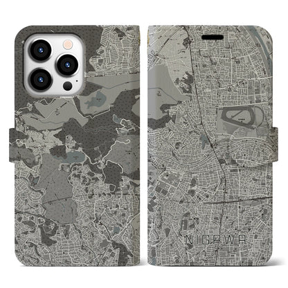 【仁川（兵庫県）】地図柄iPhoneケース（手帳タイプ）モノトーン・iPhone 13 Pro 用