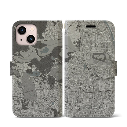 【仁川（兵庫県）】地図柄iPhoneケース（手帳タイプ）モノトーン・iPhone 13 mini 用