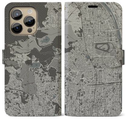 【仁川（兵庫県）】地図柄iPhoneケース（手帳タイプ）モノトーン・iPhone 14 Pro Max 用