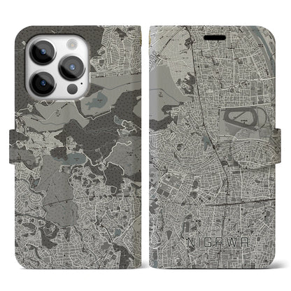 【仁川（兵庫県）】地図柄iPhoneケース（手帳タイプ）モノトーン・iPhone 14 Pro 用