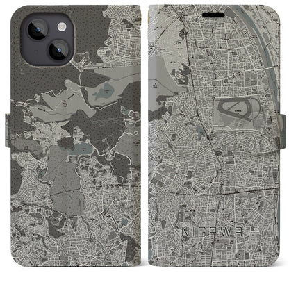 【仁川（兵庫県）】地図柄iPhoneケース（手帳タイプ）モノトーン・iPhone 14 Plus 用