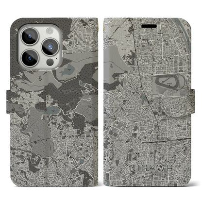 【仁川（兵庫県）】地図柄iPhoneケース（手帳タイプ）モノトーン・iPhone 15 Pro 用