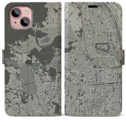 【仁川（兵庫県）】地図柄iPhoneケース（手帳タイプ）モノトーン・iPhone 15 Plus 用