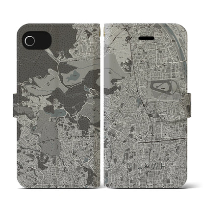 【仁川（兵庫県）】地図柄iPhoneケース（手帳タイプ）モノトーン・iPhone SE（第3 / 第2世代） / 8 / 7 / 6s / 6 用