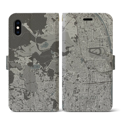 【仁川（兵庫県）】地図柄iPhoneケース（手帳タイプ）モノトーン・iPhone XS / X 用