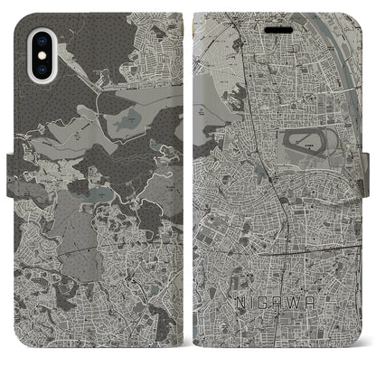 【仁川（兵庫県）】地図柄iPhoneケース（手帳タイプ）モノトーン・iPhone XS Max 用