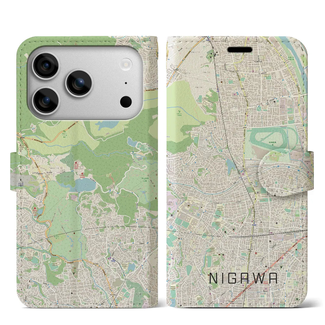 【仁川（兵庫県）】地図柄iPhoneケース（手帳タイプ）ナチュラル・iPhone 17 Pro Max 用