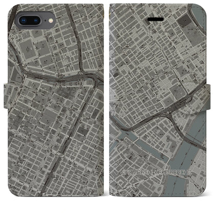 【日本橋蛎殻町（東京都）】地図柄iPhoneケース（手帳タイプ）モノトーン・iPhone 8Plus /7Plus / 6sPlus / 6Plus 用