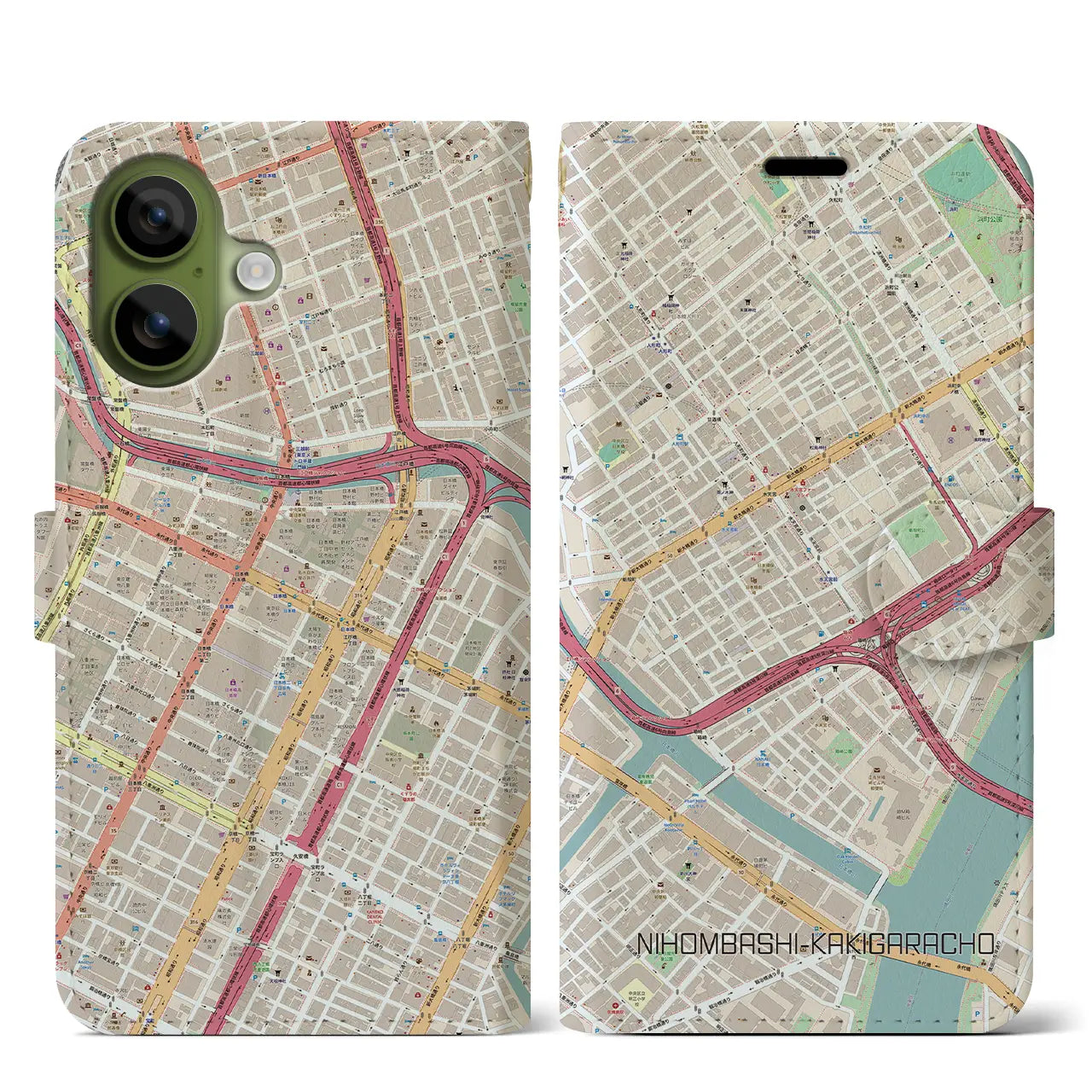 【日本橋蛎殻町（東京都）】地図柄iPhoneケース（手帳タイプ）