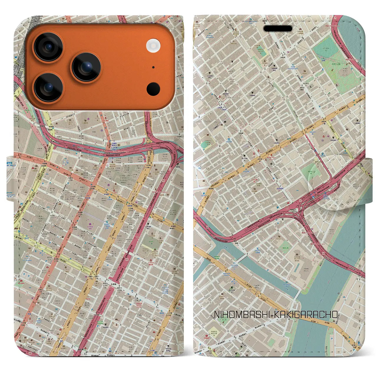 【日本橋蛎殻町（東京都）】地図柄iPhoneケース（手帳タイプ）