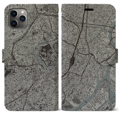 【日本橋（東京都）】地図柄iPhoneケース（手帳タイプ）モノトーン・iPhone 11 Pro Max 用