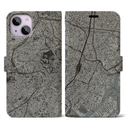 【日本橋（東京都）】地図柄iPhoneケース（手帳タイプ）モノトーン・iPhone 14 用