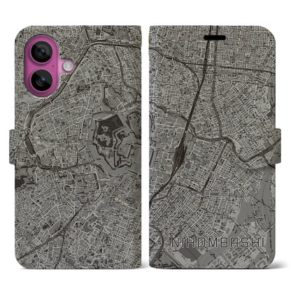 【日本橋（東京都）】地図柄iPhoneケース（手帳タイプ）モノトーン・iPhone 16 Pro 用