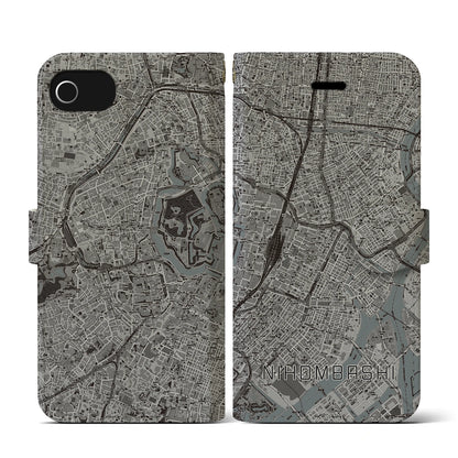 【日本橋（東京都）】地図柄iPhoneケース（手帳タイプ）モノトーン・iPhone SE（第3 / 第2世代） / 8 / 7 / 6s / 6 用