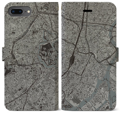 【日本橋（東京都）】地図柄iPhoneケース（手帳タイプ）モノトーン・iPhone 8Plus /7Plus / 6sPlus / 6Plus 用