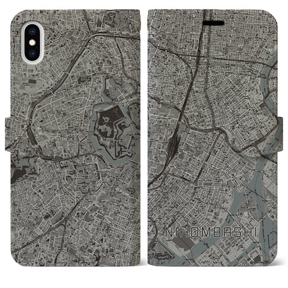 【日本橋（東京都）】地図柄iPhoneケース（手帳タイプ）モノトーン・iPhone XS Max 用