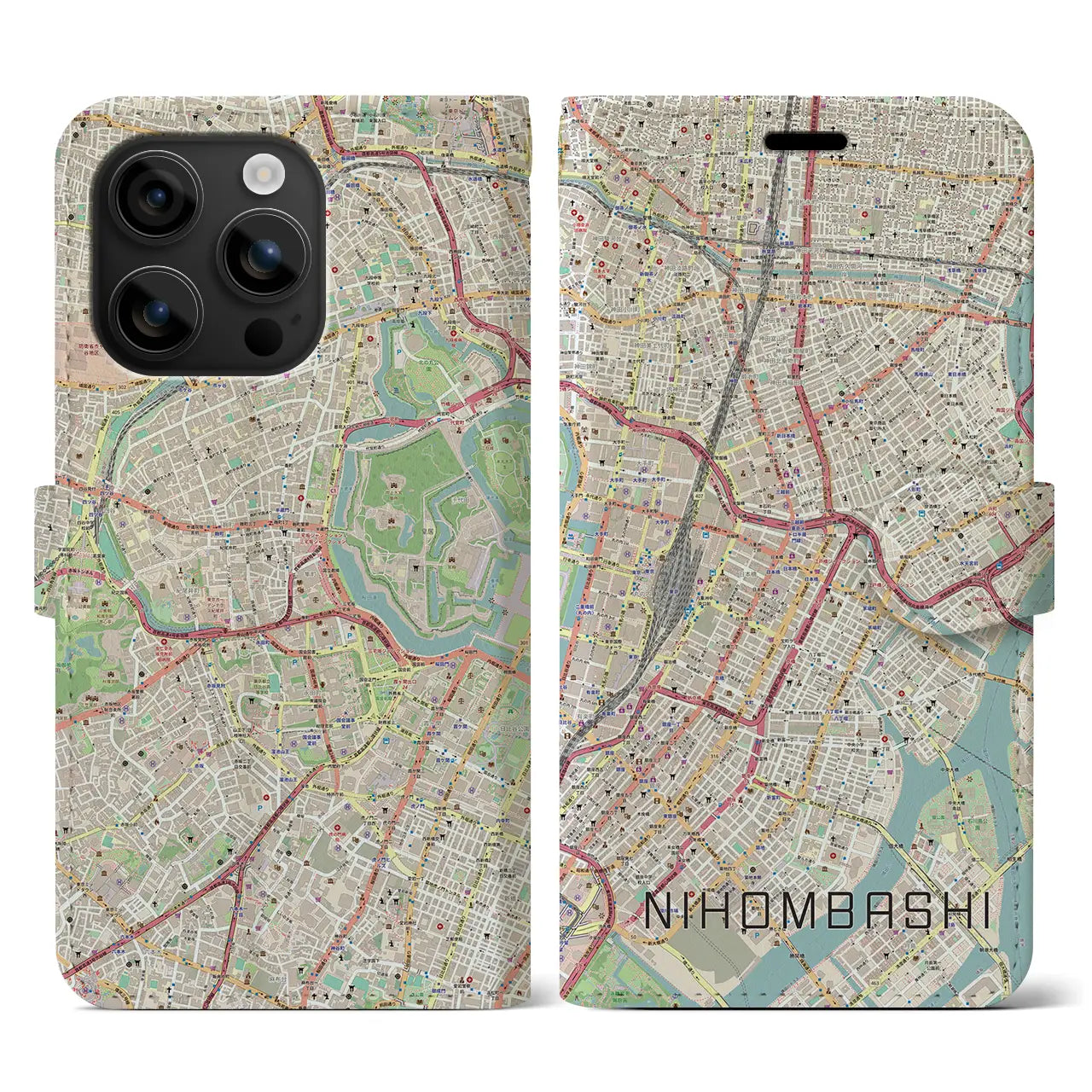 【日本橋（東京都）】地図柄iPhoneケース（手帳タイプ）ナチュラル・iPhone 16 用