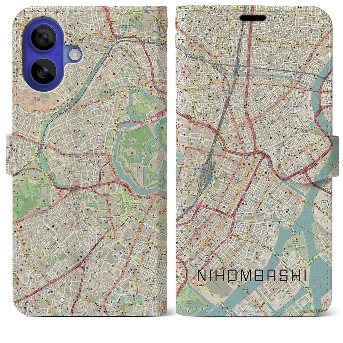 【日本橋（東京都）】地図柄iPhoneケース（手帳タイプ）ナチュラル・iPhone 16 Pro Max 用