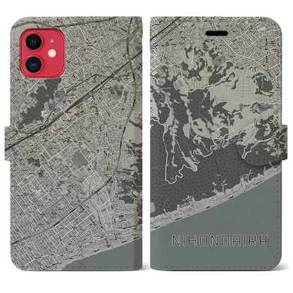 【日本平（静岡県）】地図柄iPhoneケース（手帳タイプ）モノトーン・iPhone 11 用