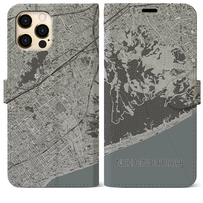 【日本平（静岡県）】地図柄iPhoneケース（手帳タイプ）モノトーン・iPhone 12 Pro Max 用