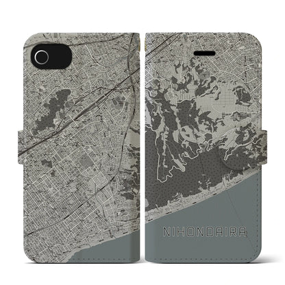 【日本平（静岡県）】地図柄iPhoneケース（手帳タイプ）モノトーン・iPhone SE（第3 / 第2世代） / 8 / 7 / 6s / 6 用