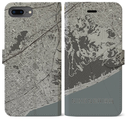 【日本平（静岡県）】地図柄iPhoneケース（手帳タイプ）モノトーン・iPhone 8Plus /7Plus / 6sPlus / 6Plus 用