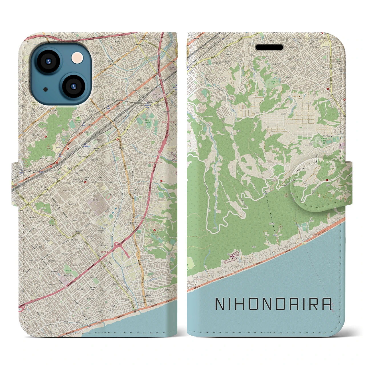 【日本平（静岡県）】地図柄iPhoneケース（手帳タイプ）