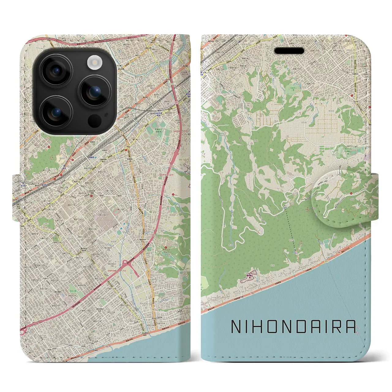 【日本平（静岡県）】地図柄iPhoneケース（手帳タイプ）ナチュラル・iPhone 16 用