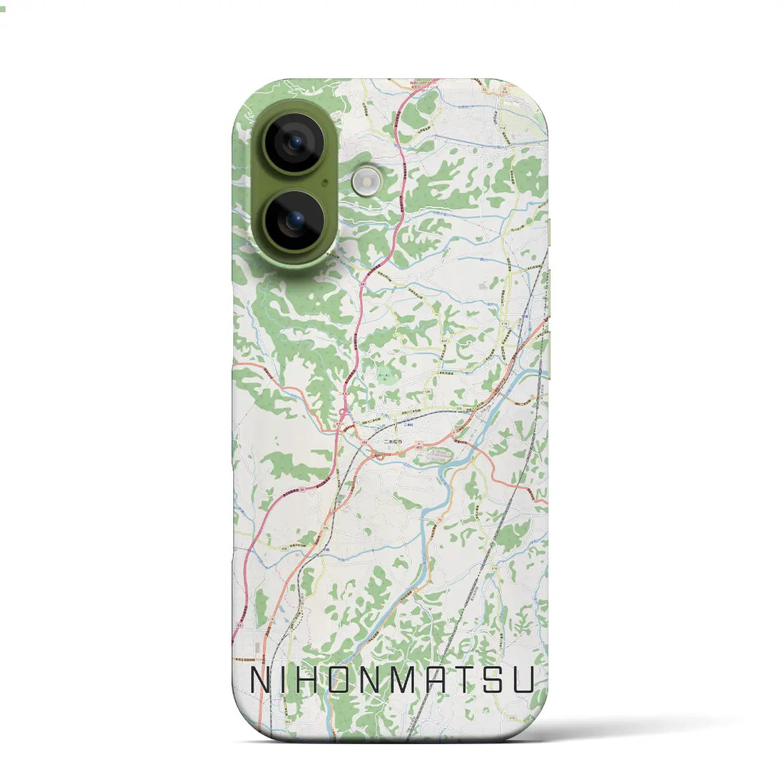 【二本松(福島県)】地図柄iPhoneケース(バックカバータイプ)ブラック・iPhone 17 Pro Max 用