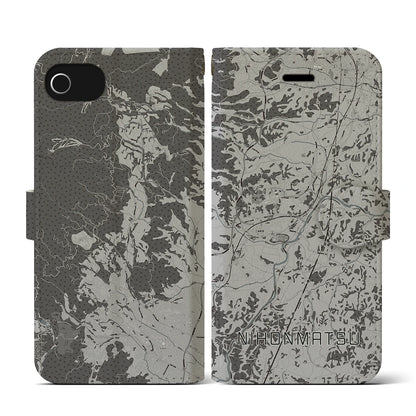 【二本松（福島県）】地図柄iPhoneケース（手帳タイプ）モノトーン・iPhone SE（第3 / 第2世代） / 8 / 7 / 6s / 6 用