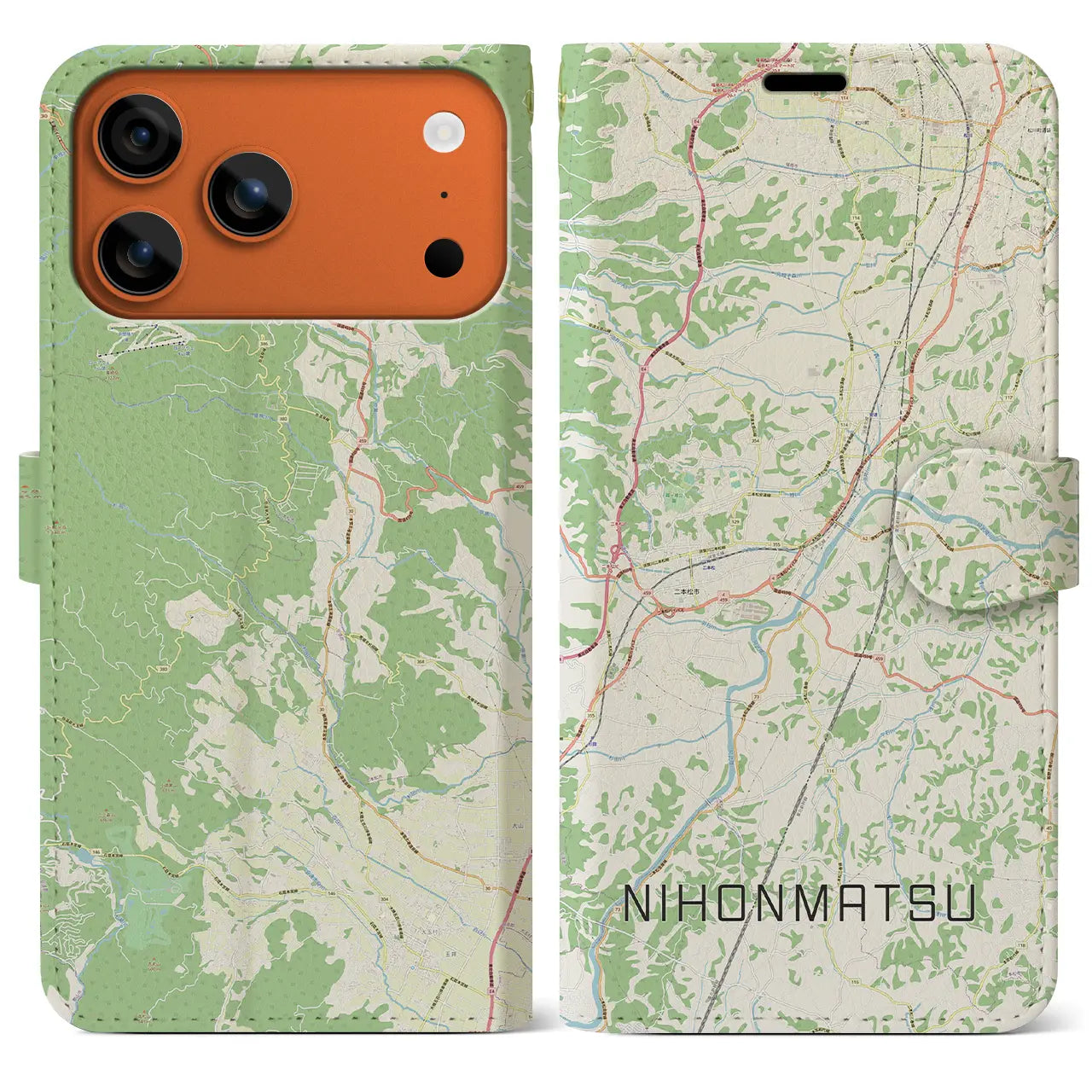 【二本松（福島県）】地図柄iPhoneケース（手帳タイプ）