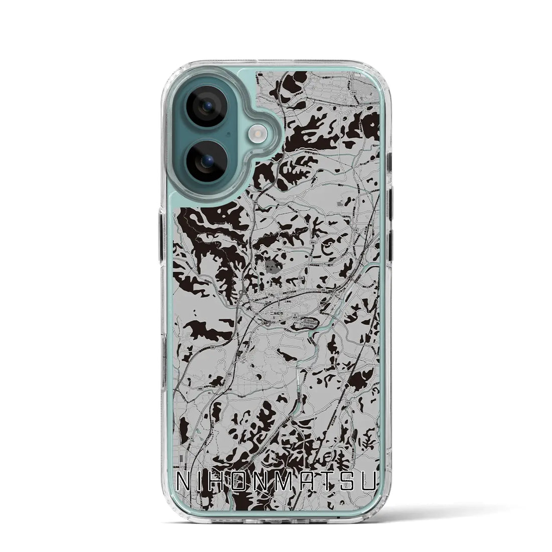 【二本松(福島県)】地図柄iPhoneケース(MagSafeタイプ)モノトーン・iPhone 16 Pro 用