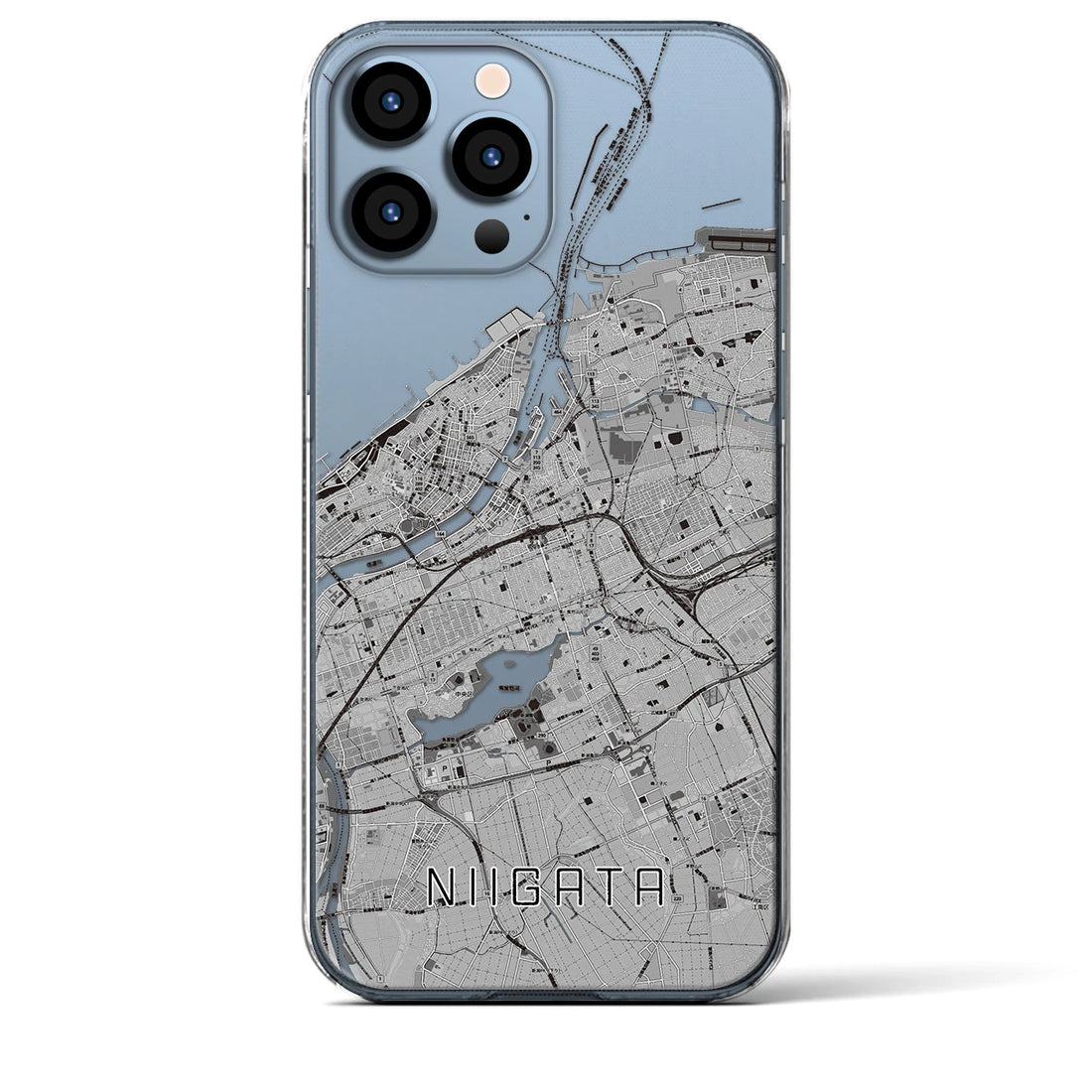 【新潟(新潟県)】地図柄iPhoneケース(クリアタイプ)モノトーン・iPhone 13 Pro Max 用